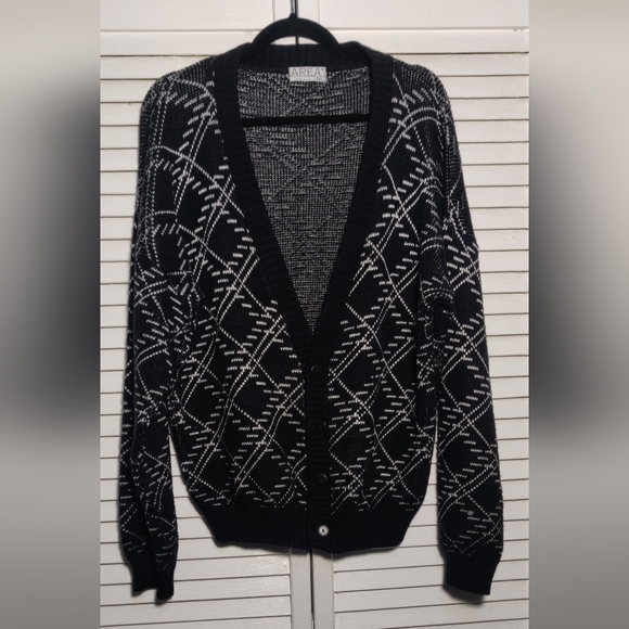 AREA Sweaters - AREA Black & White Diamond Pattern Knit Oversized Cardigan